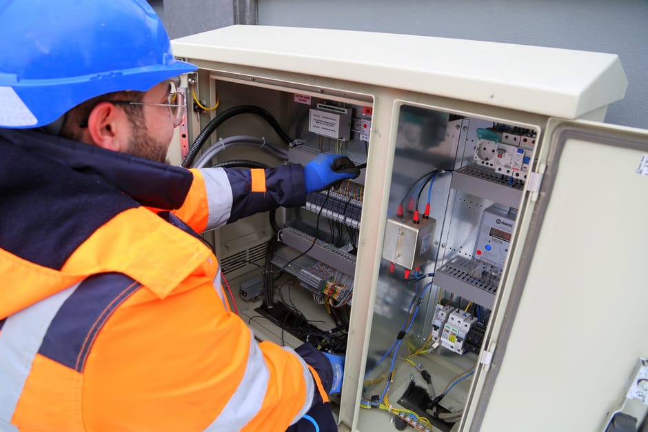 HVAC Blog 1 AC tune-up technician inspecting outdoor condenser unit in spring - how an ac tune up prevents costly summer breakdowns