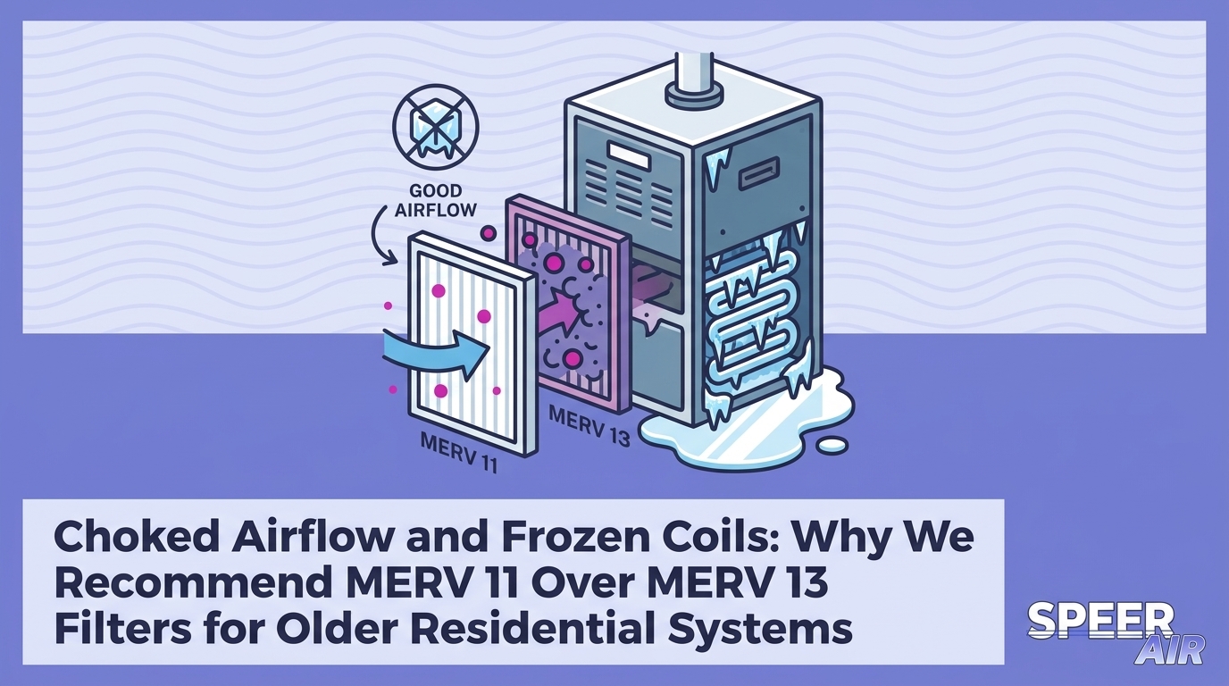 HVAC Blog 4 Choked Airflow and Frozen Coils: Why We Recommend MERV 11 Over MERV 13 Filters for Older Residential Systems — featured image