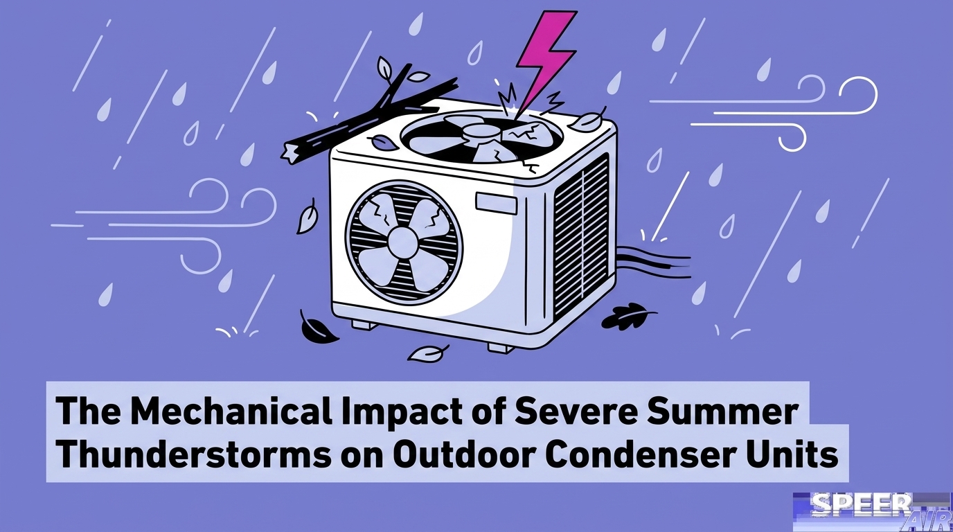 HVAC Blog 2 The Mechanical Impact of Severe Summer Thunderstorms on Outdoor Condenser Units — featured image
