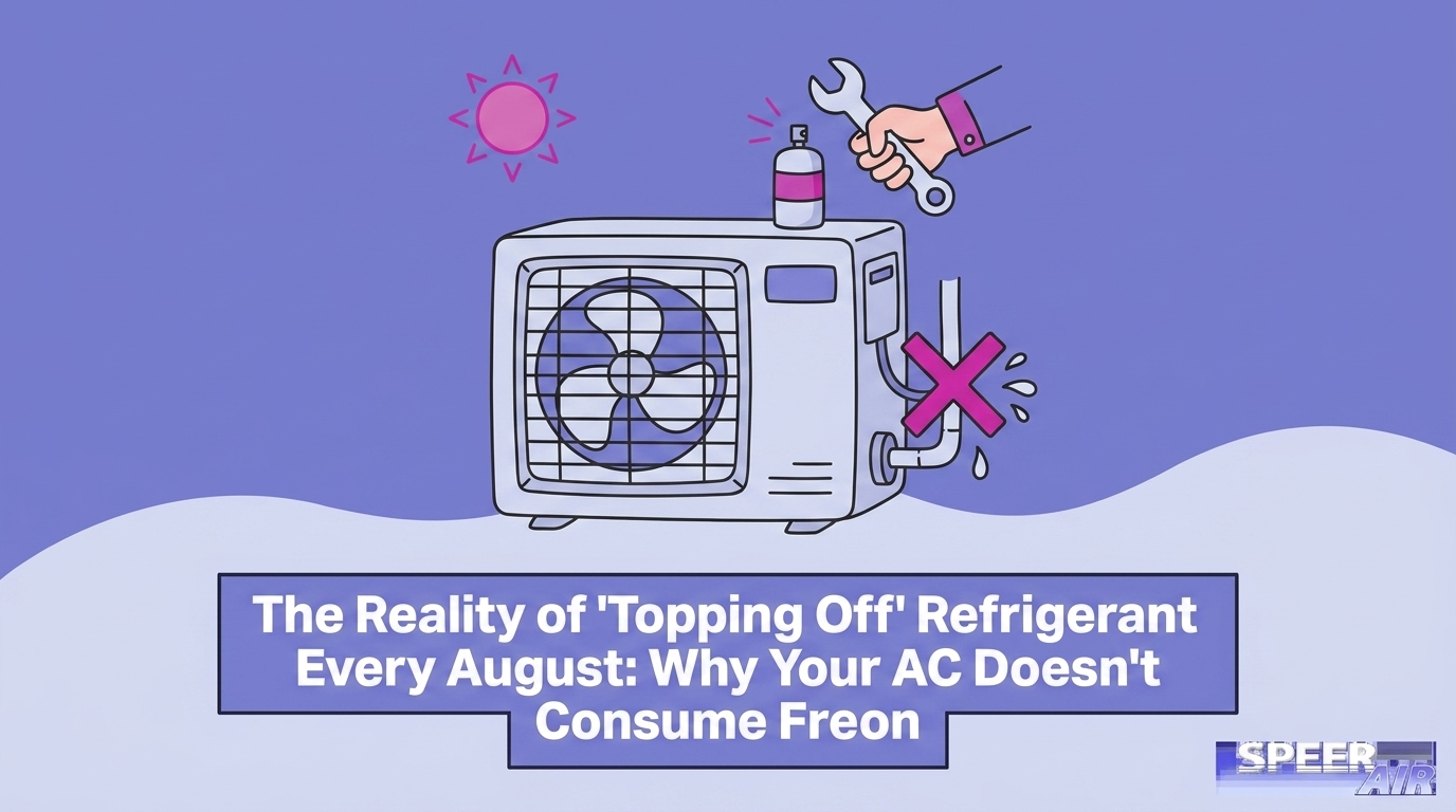 HVAC Blog 4 The Reality of 'Topping Off' Refrigerant Every August: Why Your AC Doesn't Consume Freon — featured image